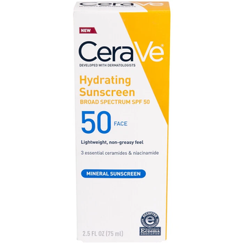 CeraVe Hydrating Mineral Sunscreen SPF 50 Face - Солнцезащитный крем для лица с керамидами, 75ml CeraVe Hydrating фото