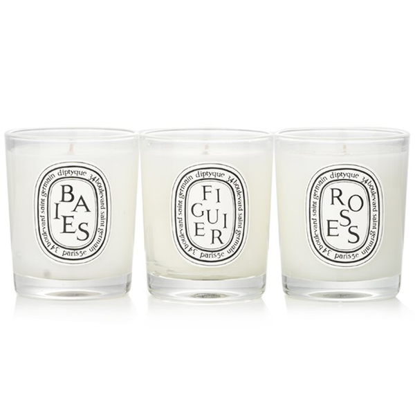 Набір ароматичних міні-свічок Diptyque Mini Candle Coffret Baies, Figuier, Roses &mdash; 3&times;70г Diptyque Mini Candle Coffre фото